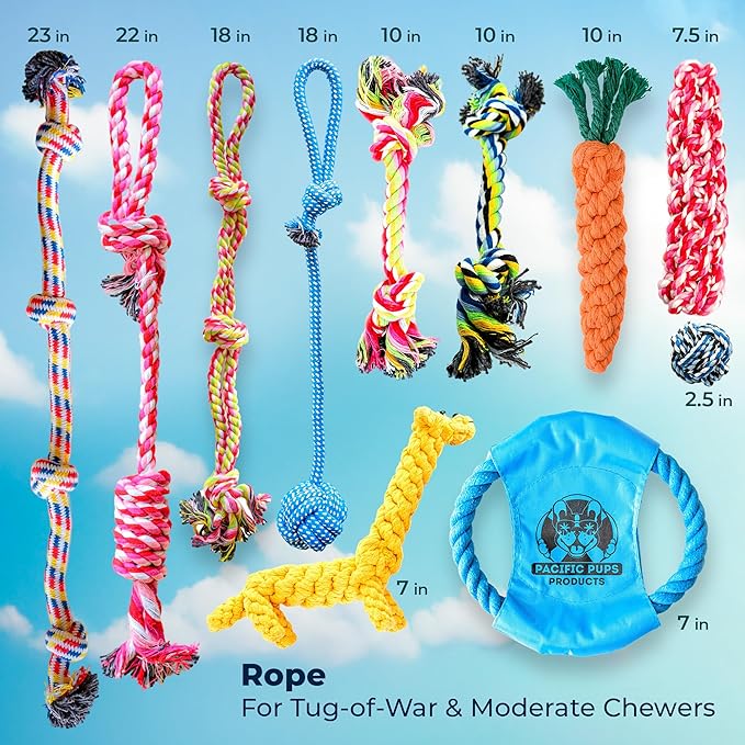 Pacific Pups Puppy Teething Toys -11 Pack Puppy Chew Toys for Teething - Gentle Rope Dog Toys - Multipack Chew Toys for Puppies 0-6 Months