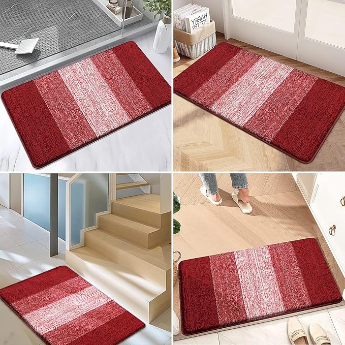 Kitinjoy Indoor Outdoor Door Mat, 59x24 Non-Slip Absorbent Dirt Trapper, Low-Profile Washable Inside Entrance Front Floor Mat, Sturdy Soft Entry Doormats for Entryway, Burgundy