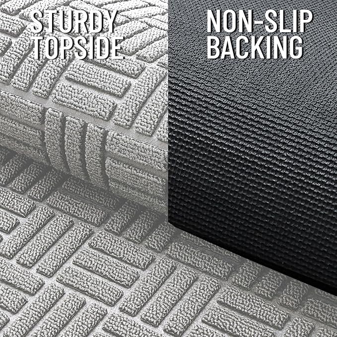 OLANLY Front Door Mat Outside Entrance 47x23, Absorbent, Heavy Duty Sturdy Natural Rubber Doormat Indoor Outdoor, Non-Slip, Stain and Fade Resistant, Low Profile Floor Mat for Entryway, Light Gray