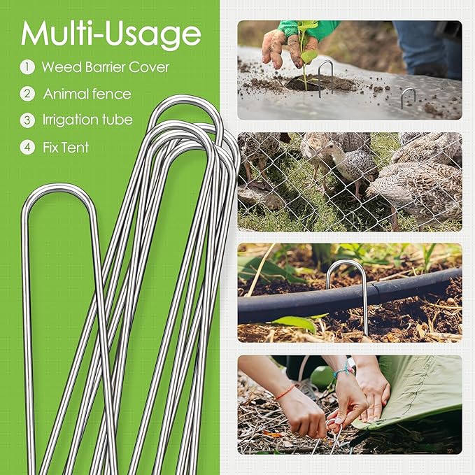 12 Inch Landscape Staples, 100 Pack Galvanized Landscape Stakes Heavy Duty 8 Gauge U-Shaped Garden Stakes, Ground Stakes for Weed Barrier Fabric, Irrigation Tubing, Fence, Outdoor Decorations