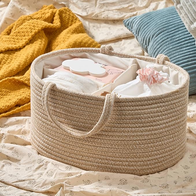 Diaper Caddy Organizer, Empty Gift Basket for Newborn Essentials, Baby Storage Basket, Stylish Gift Bag for Baby Shower, Boys and Girls - Large, Oatmeal