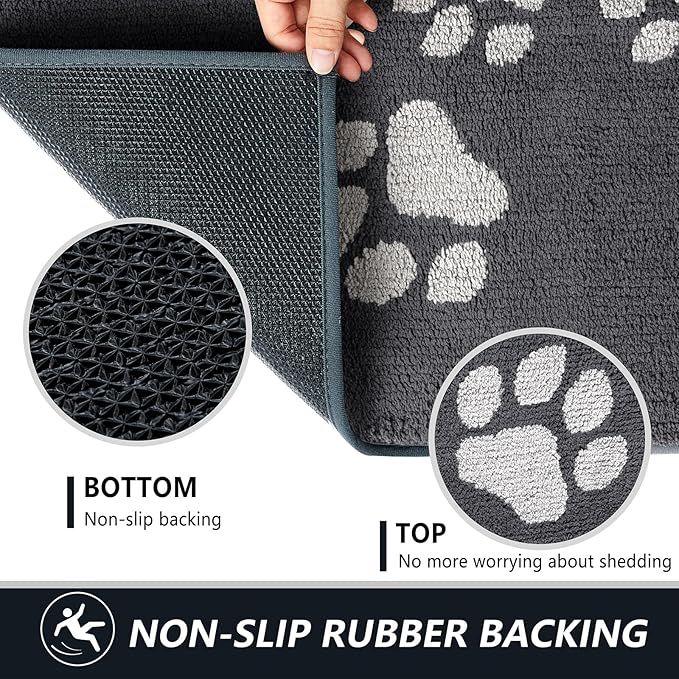Timo Indoor Door Mat,20"x32" Super Absorbent Dog Mats, Low-Profile Washable Entryway Rug, Rubber Backing Non Slip Front Door Mats, Resist Dirt Inside Entrance Doormat for Shoes, Grey