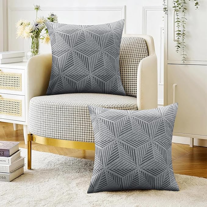 YEMYHOM Pack of 2 Throw Pillow Covers 18 x 18 Inch High Stretch Jacquard Pillowcase for Couch Sofa Living Room Home Decor, Light Gray