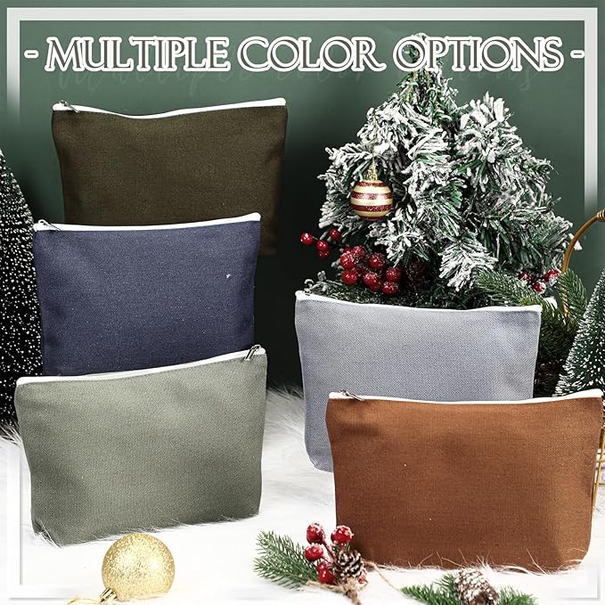 Reginary 10 Pcs Valentines Canvas Makeup Bags Bulk for Women Travel Toiletry Cosmetics Bags Blank DIY Pencil Pouch, Gift for Valentines Patrick's Day Wedding Bridal Shower Coworker(Plain Color)