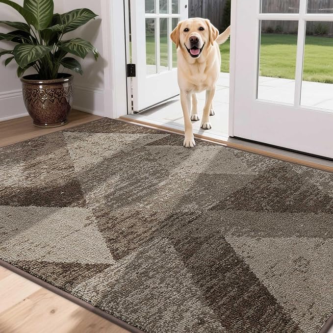COSY HOMEER Entryway Rugs Doormat 36"x60", Non-Slip Absorbent Polyester, Washable Rugs for Front Door, Dirty Paws & High Traffic Areas, Brown
