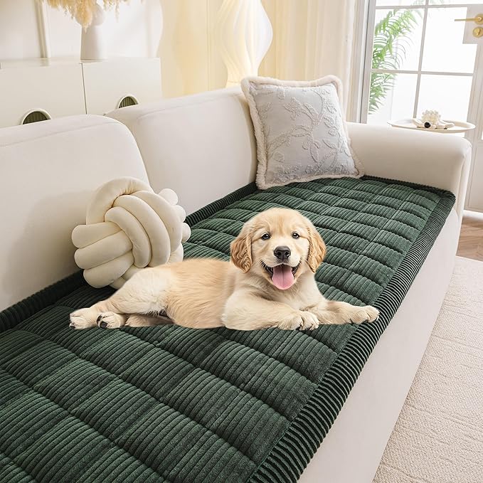 MYSKY HOME Couch Cover for Dogs Washable, Dog Sofa Couch Covers,Washable Non-Slip Couch Sofa Cover Protector Dog Mat for 2 Cushions and Sofas(Moss Green,27.6" x 70.9")