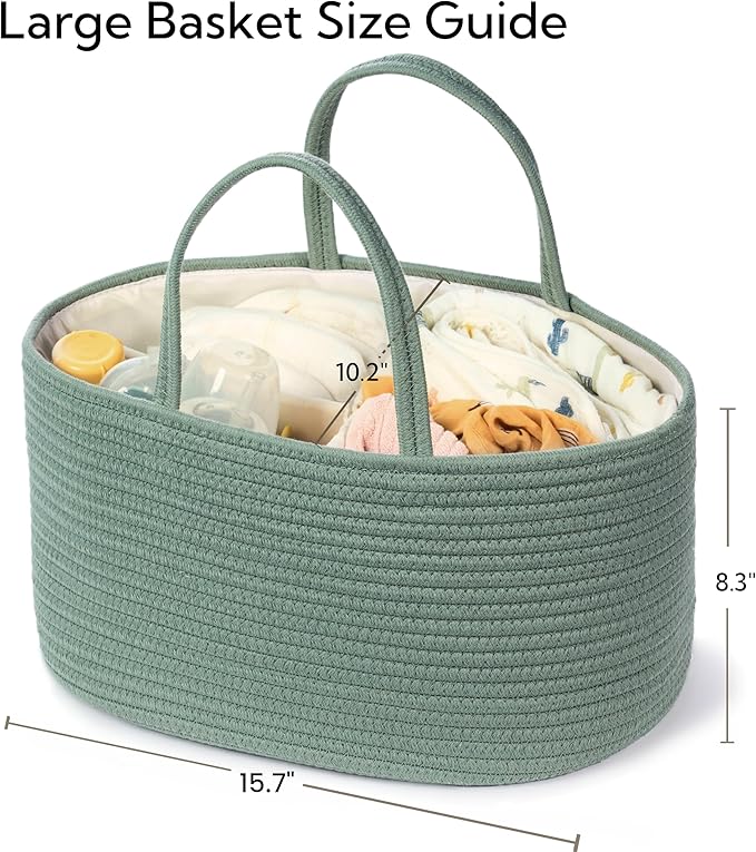 Diaper Caddy Organizer, Empty Gift Basket for Newborn Essentials, Baby Storage Basket, Stylish Gift Bag for Baby Shower, Boys and Girls - Large, Sage Green