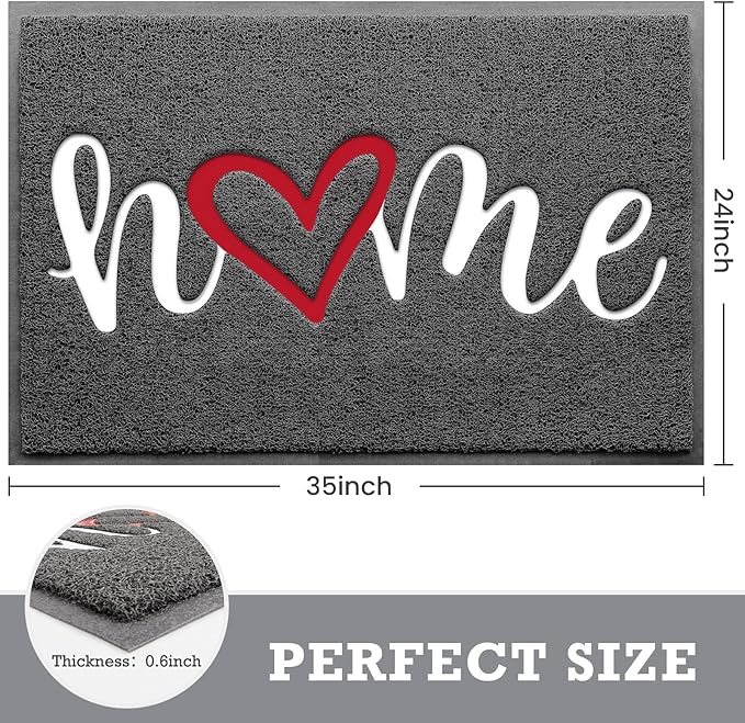 Black Door Mat Welcome Mats Home Non-Slip Doormat for Entryway Low-Profile Floor Mat for Yard, Garage, High Traffic Areas (36"x24", Grey)