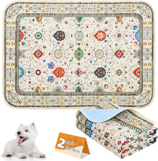 KOOLTAIL Washable Pee Pads for Dogs,2 Pack Super Absorbent Reusable Puppy Training Pads Waterproof, Nonslip and Leak-Proof Dog Pee Pads, Large Pet Mats Whelping Pads for Floor, Crate, Couch 24*36"