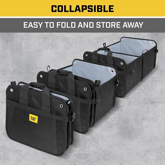 CAT FlexTrunk Car Trunk Organizer - Collapsible Dual-Compartment Storage - Black - 23"L x 14.5"W x 13"H