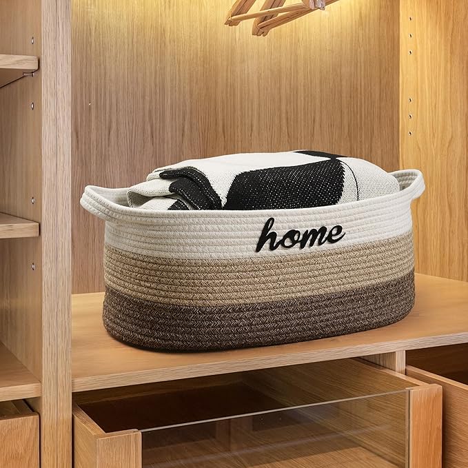 Dog Toy Basket Woven Baskets for Organizing Rope 22"X11"X7.9" Large Storage Basket with Handle Cute Cotton Nursery Gift Dog Toy Bins Organizer-Light Brown