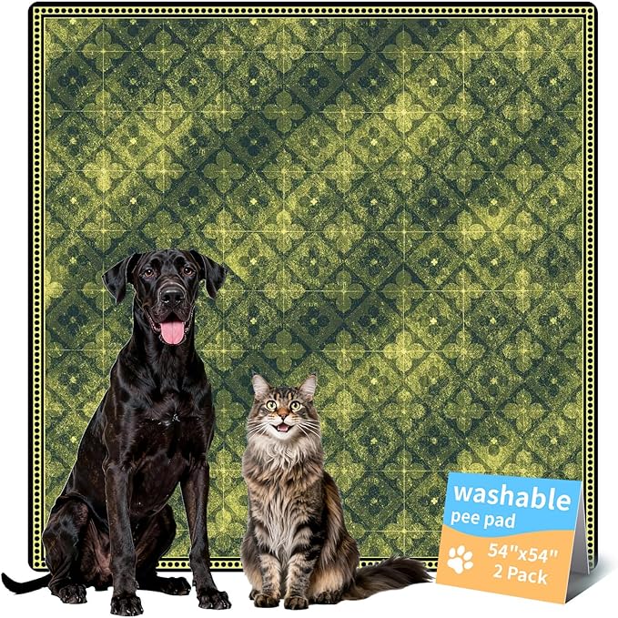 Dog Pee Pads Training Pads Upgrade Triple Thickness All-Purpose Super Absorbent & Leak-Proof, Quick Dry and Leak-Proof and Odor Control (Green/Multi, 54" x54"x2PCS)