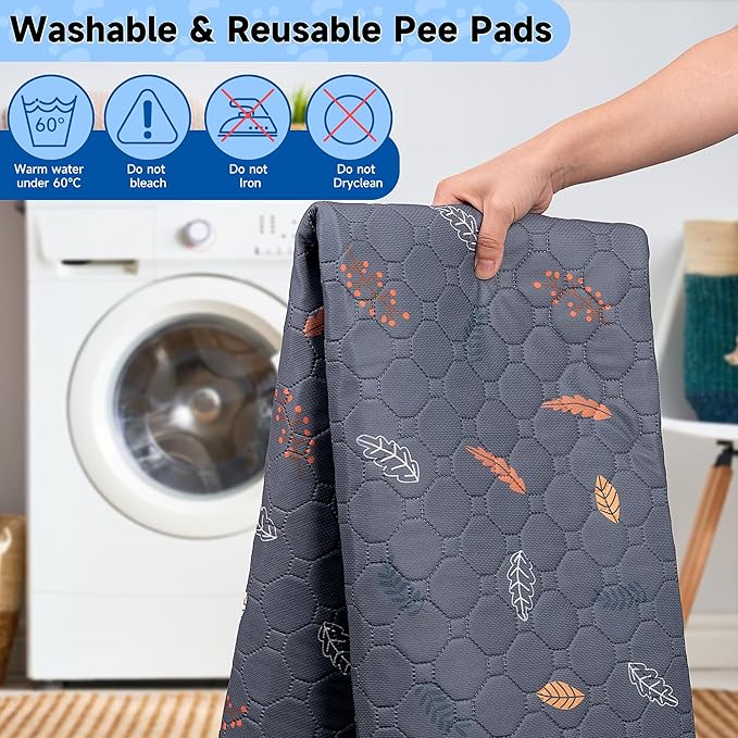 Sunheir Washable Pee Pads for Dogs , Thick Heavy Absorbency Reusable, Prevent Leakage, Waterproof , Non-Slip Pee Pads for Puppy Playpen, Crate, Whelping Box, Potty Training, Grey, 2 packs