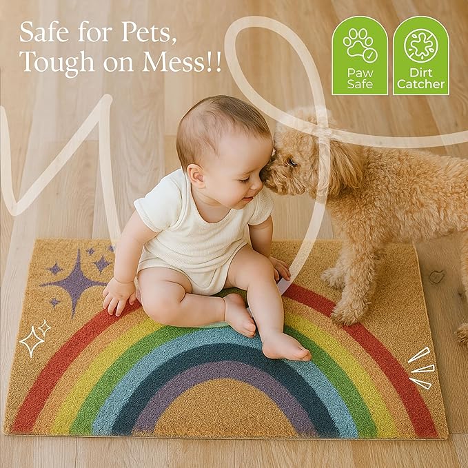COCONIQ Coir Door Mats 17" X 30", Non-Slip Sturdy, PVC Backed Heavy Duty, Easy to Clean, Ideal for Door Entrance, Patio, Porch, Backyard, Garages, Sparkle of Rainbows