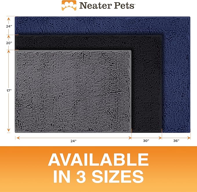 Neater Pets Chenille Dog Door Mat 36” x 24” – Super Absorbent & Quick-Dry Muddy Paws Doormat for Trapping Dirt, Water, Mud - Non-Slip & Machine Washable Pet Rugs for Entryway, Indoor Mud Mats, Navy