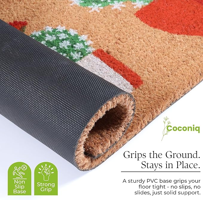 COCONIQ Coir Door Mats 17" X 30", Non-Slip Sturdy, PVC Backed Heavy Duty, Easy to Clean, Ideal for Door Entrance, Patio, Porch, Backyard, Garages, Sparkling Cactus