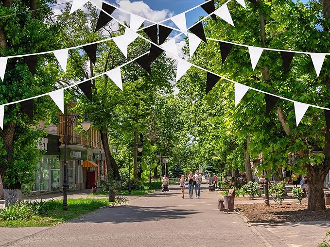 100 Feet Black & White Pennant Banner Flags String Hanging Black & White DIY Triangle Bunting Flags,Party Decorations for Grand Opening,Party Events Celebration,Kids Birthday,60 Pcs