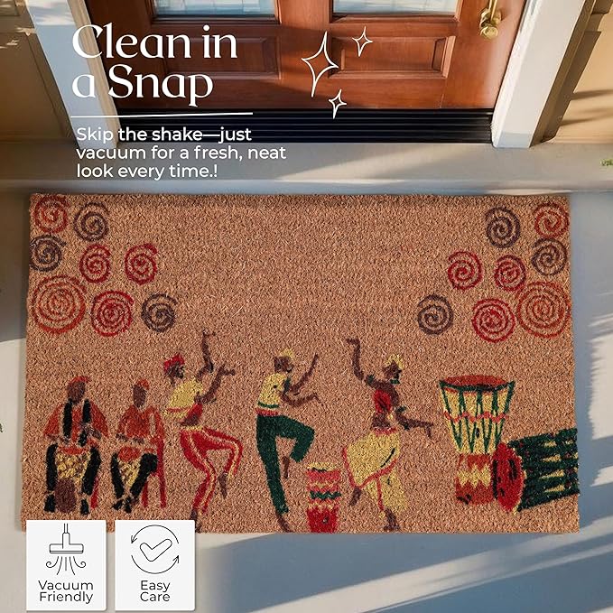 COCONIQ Coir Door Mats 17" X 30", Non-Slip Sturdy, PVC Backed Heavy Duty, Easy to Clean, Ideal for Door Entrance, Patio, Porch, Backyard, Garages, Joy of Music and Dance