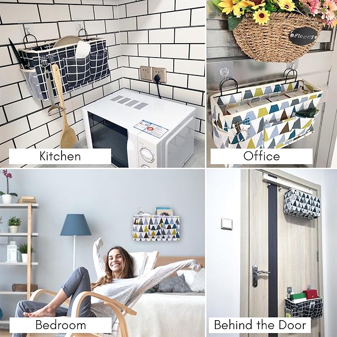2pcs Large Wall Hanging Organizer Bag, Linen Fabric Door Hanging Storage Baskets with Pockets, Waterproof Bin for Kitchen, Bedroom, Office, RV Camper (Colors)
