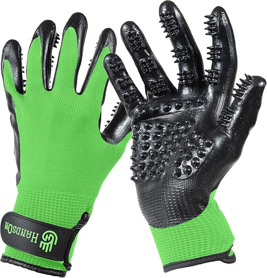 H HANDSON Pet Grooming Gloves - Patented #1 Ranked, Award Winning Shedding, Bathing, & Hair Remover Gloves - Gentle Brush for Cats, Dogs, and Horses (Green, Small)