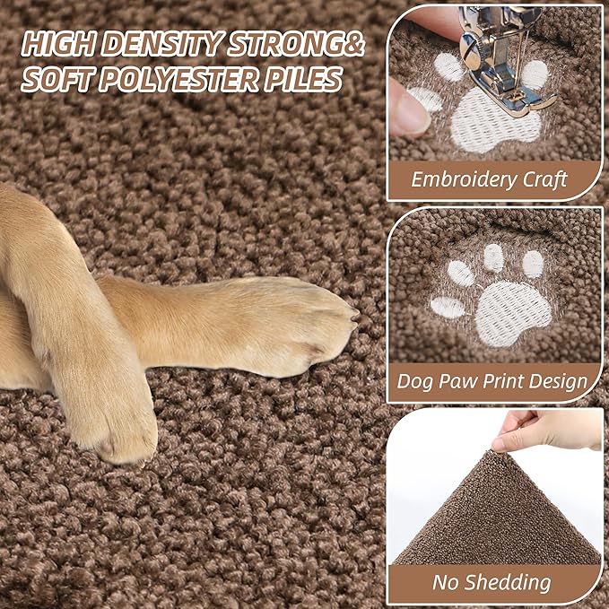 BEQHAUSE Dog Door Mat for Muddy Paws 20"x32" Dirt Trapper Absorbent Doormat Non Slip Entryway Rugs Washable Stain Resistant Welcome Floor Mat Soft Low-Profile for Front Back Door, Brown