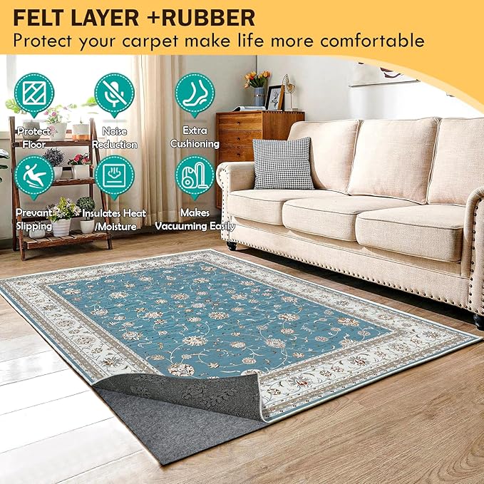 Waterproof Rug Pad, 3x5 ft Under Area Rug Carpet Pad, Non Slip Felt Rug Pads for Hardwood Floors, Keep Carpets in Place Soft and Prevent Rug from Wrinkling or Buckling