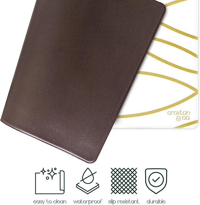 CROXTON & CO. Non-Slip Faux Leather Pet Feeding Mat for Dog Bowls | Large Bowl Mat for Food and Water | Durable, Easy-to-Clean Pet Food Mat for Floors | Size: 16.5"x18"
