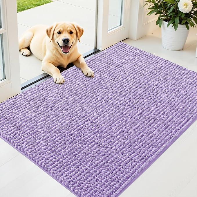OLANLY Dog Door Mat for Muddy Paws 40x32, Ultra Absorbent Chenille Mud Doormat, Non-Slip Washable and Dirt Trapping Doormat for Indoor Entryway, Quick-Dry Indoor Pet Bed Mats for Dogs, Lavender