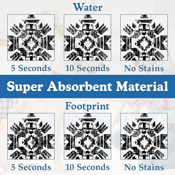 Black Boho Art Dog Food Mat–Absorbent Quick Dry Feeding Placemat for Food and Water Bowls, Non Slip Rubber Backing, Waterproof Pet Supplies for Mess-Free Eating 12"x20"