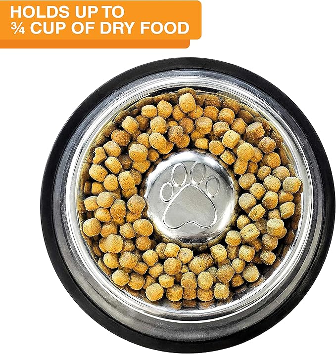 Neater Pet Brands Stainless Steel Slow Feed Bowl - Non-Tip & Non-Skid - Stops Dog Food Gulping, Bloat, Indigestion, and Rapid Eating (.75 Cup)