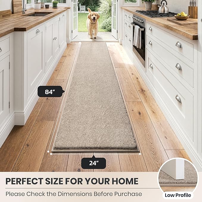 PURRUGS Dirt Trapping Door Mat 24" x 84", Non-Slip Machine Washable Entryway Rug, Dog Doormat, Indoor Front Door Mat, Super Absorbent Entry Rug for Muddy Shoes & Paws, Taupe
