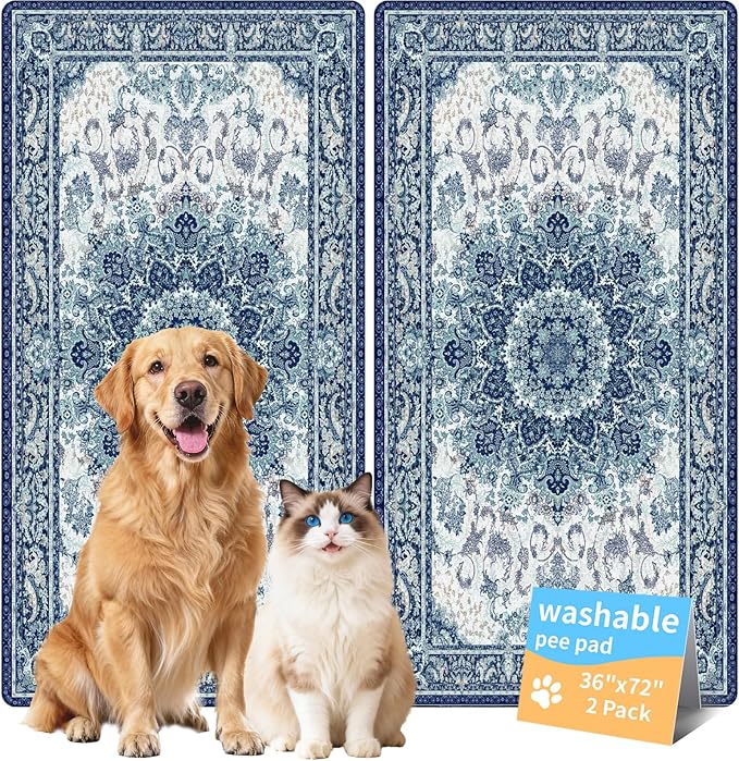 Dog Pee Pads Training Pads Upgrade Triple Thickness All-Purpose Super Absorbent & Leak-Proof, Quick Dry and Leak-Proof and Odor Control (Blue/Multi, 36" x72"x2PCS)
