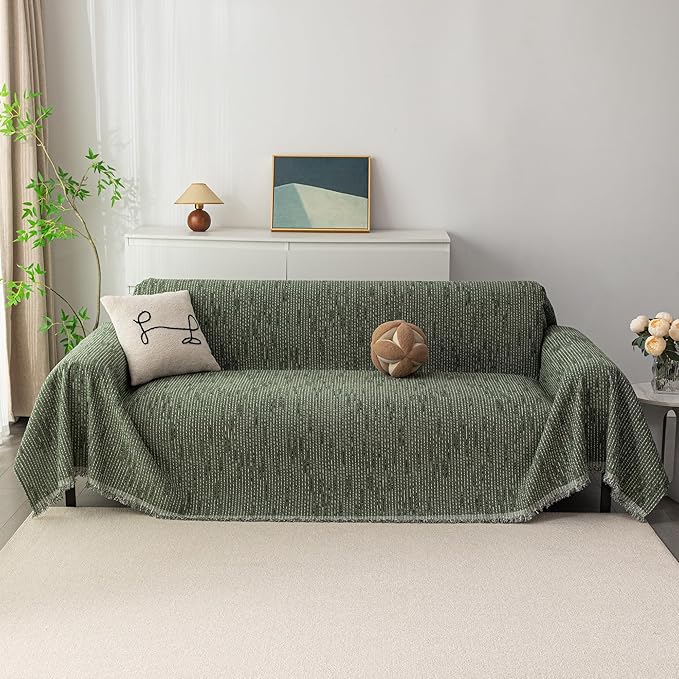 MYSKY HOME Couch Covers for 3 Cushion Couch Sofa, Sectional Couch Cover L Shape Chenille Couch Cushion Covers for Pets, Furniture Protector Cover for Dogs, Kids, 71"X150", Moss Green