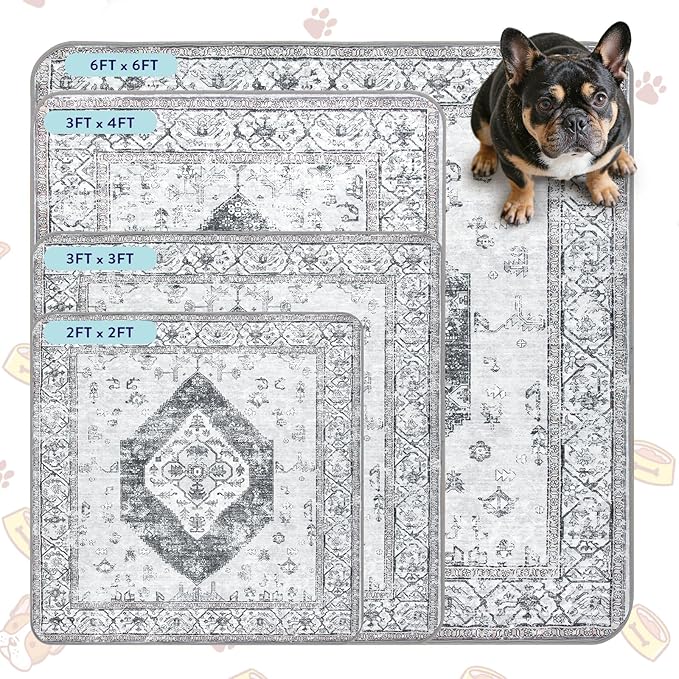 Lahome Super Absorbent Washable Pee Pads for Dogs - Secure Floor Protection - Non-Slip, Leakproof Reusable Pads for Training, Crates & Playpens (2 Pack, 36"x36", Gray)