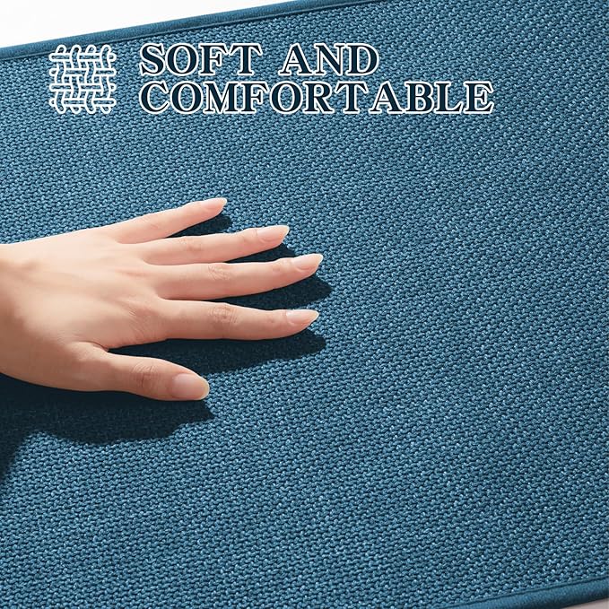 chakme Bathroom Rugs Mat 24x17, Ultra Thin Non Slip Bath Mat Small Quick Dry Absorbent Bath Mat for Bathroom Floor, (Dark Blue, 24"x17")