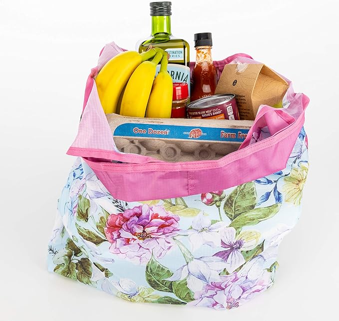 O-WITZ Reusable Grocery Bags | Vibrant Tote Bag For Groceries, Gym, Office, Beach, Toys & More | Washable Design With Large Handles For Maximum Convenience | Folds Into A Small Pouch, Vintage Lavender