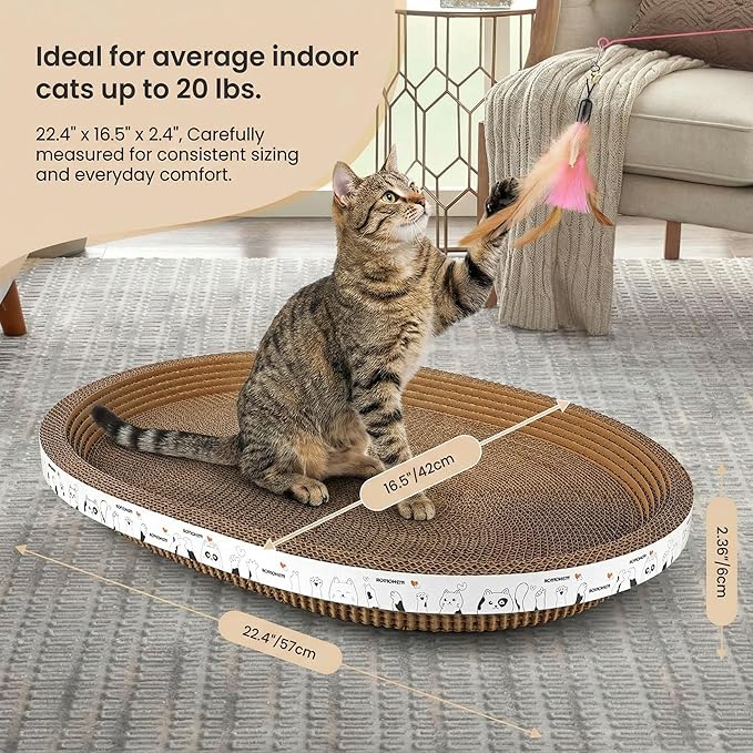 3 Pack Extra Large Cardboard cat Scratcher, Oval cat Scratcher Pad Scratching Board Bed Durable, Bowl-Shaped Cat Scratch Couch Lounger Sofa for Indoor Cats Grinding Claw Furniture Protector.