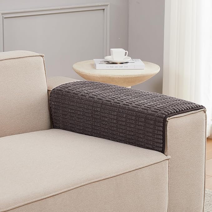 Meider Sofa Armrest Cover Couch Arm Cover Armchair Covers, 2pcs Anti-Slip Couch Arm Protectors Sofa Arm Covers (Coffee, 18x22x2pcs)