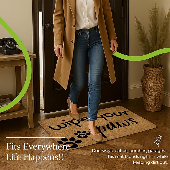COCONIQ Coir Door Mats 17" X 30", Non-Slip Sturdy, PVC Backed Heavy Duty, Easy to Clean, Ideal for Door Entrance, Patio, Porch, Backyard, Garages, Wipe Your Paws