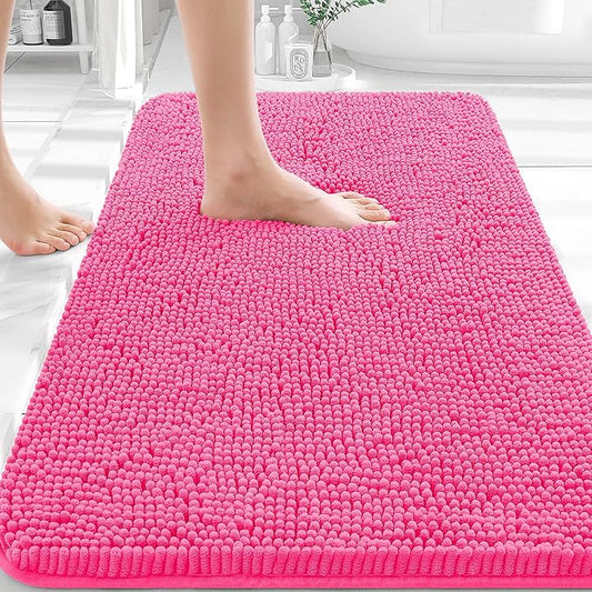 OLANLY Bathroom Rugs 36x24, Extra Soft Absorbent Chenille Bath Rugs, Rubber Backing Quick Dry, Machine Washable Bath Mats for Bathroom Floor, Tub and Shower, Home Decor Accessories, Hot Pink