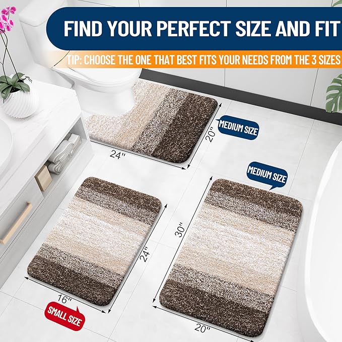 OLANLY Bathroom Rugs Mat 47x20, Extra Soft Absorbent Microfiber Bath Rugs, Rubber Backing, Quick Dry, Machine Washable Bath Mats for Bathroom Floor, Tub and Shower, Home Decor Accessories, Light Brown
