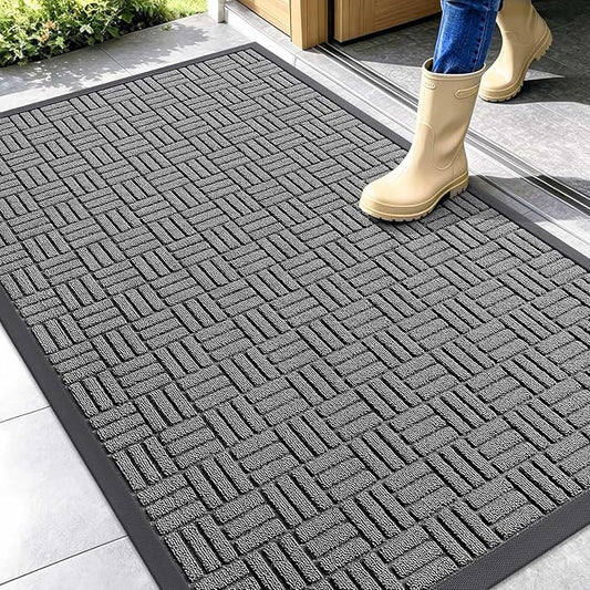 OLANLY Front Door Mat Outside Entrance 47x32, Absorbent, Heavy Duty Sturdy Natural Rubber Doormat Indoor Outdoor, Stain and Fade Resistant, Non-Slip Backing Low Profile Floor Mat for Entryway, Grey