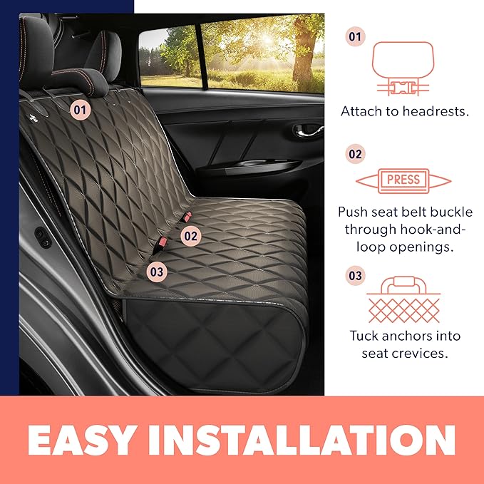 Active Pets Black Car Rear Seat Cover for Dogs, Durable Waterproof & Scratch Resistant Vehicle Backseat Protector, Nonslip Dog Accessory & Pet Protection for Back Seats, Machine Washable