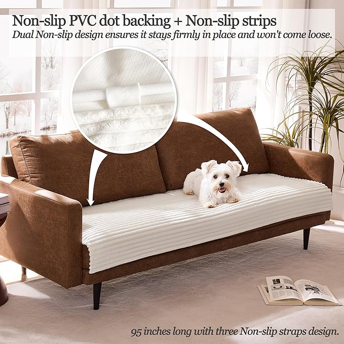 Meider Dual Non-Slip Couch Cover for Dogs Waterproof, Fuzzy Soft Pet Couch Covers for Sofa 3 Cushion, Pet Friendly Soft Dog Bed Covers Sofa Cover Washable (White, 33" x 75" 1 Pack)