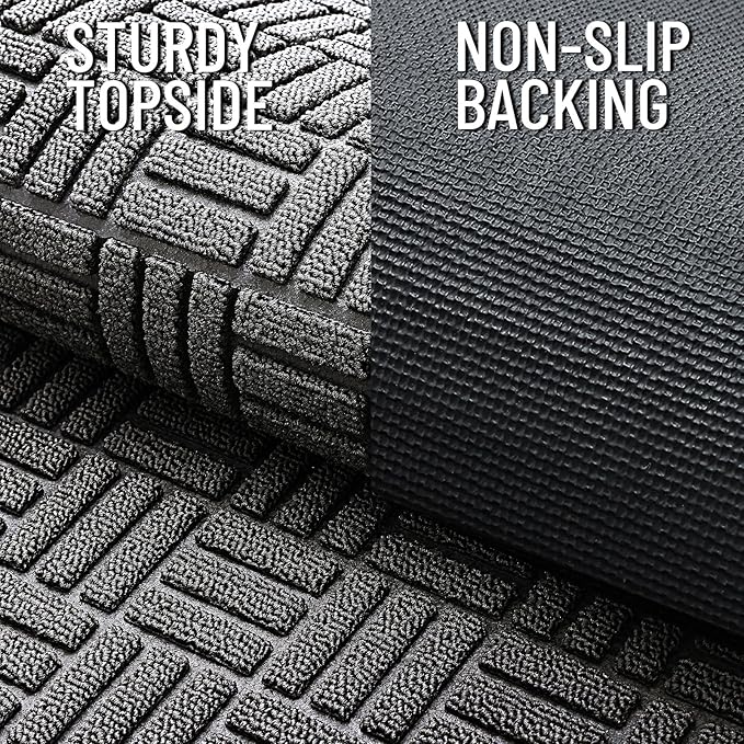OLANLY Front Door Mat Outside Entrance 59x23, Absorbent, Heavy Duty Sturdy Natural Rubber Doormat Indoor Outdoor, Stain and Fade Resistant, Non-Slip Backing Low Profile Floor Mat for Entryway, Grey