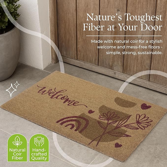 COCONIQ Coir Door Mats 17" X 30", Non-Slip Sturdy, PVC Backed Heavy Duty, Easy to Clean, Ideal for Door Entrance, Patio, Porch, Backyard, Garages, Welcome Abstract