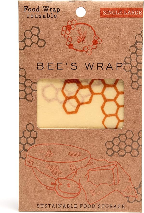 Bee's Wrap - Large Single Pack - Made in The USA with Certified Organic Cotton - Plastic and Silicone Free - Reusable Eco-Friendly Beeswax Food Wrap - Honeycomb Print - 13" x 14"