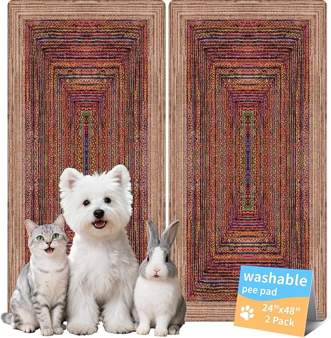 Dog Pee Pads Training Pads Upgrade Triple Thickness All-Purpose Super Absorbent & Leak-Proof, Quick Dry and Leak-Proof and Odor Control (Sisal Bohemian Print, 24" x48"x2PCS)