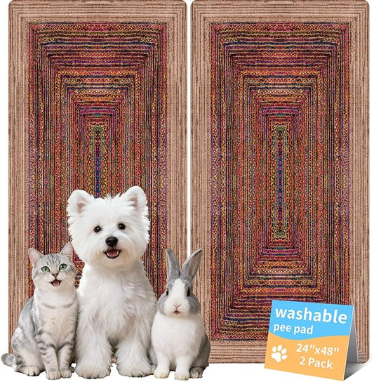 Dog Pee Pads Training Pads Upgrade Triple Thickness All-Purpose Super Absorbent & Leak-Proof, Quick Dry and Leak-Proof and Odor Control (Sisal Bohemian Print, 24" x48"x2PCS)
