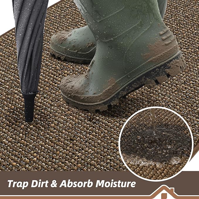 BEQHAUSE Dirt Trapper Door Mat 32" x 72", Non-Slip Washable Doormats Entrance Mat, Dirt Resistant and Absorbent Welcome Mat, Low Profile Floor Mats for Front Back Door and Entryway, Brown